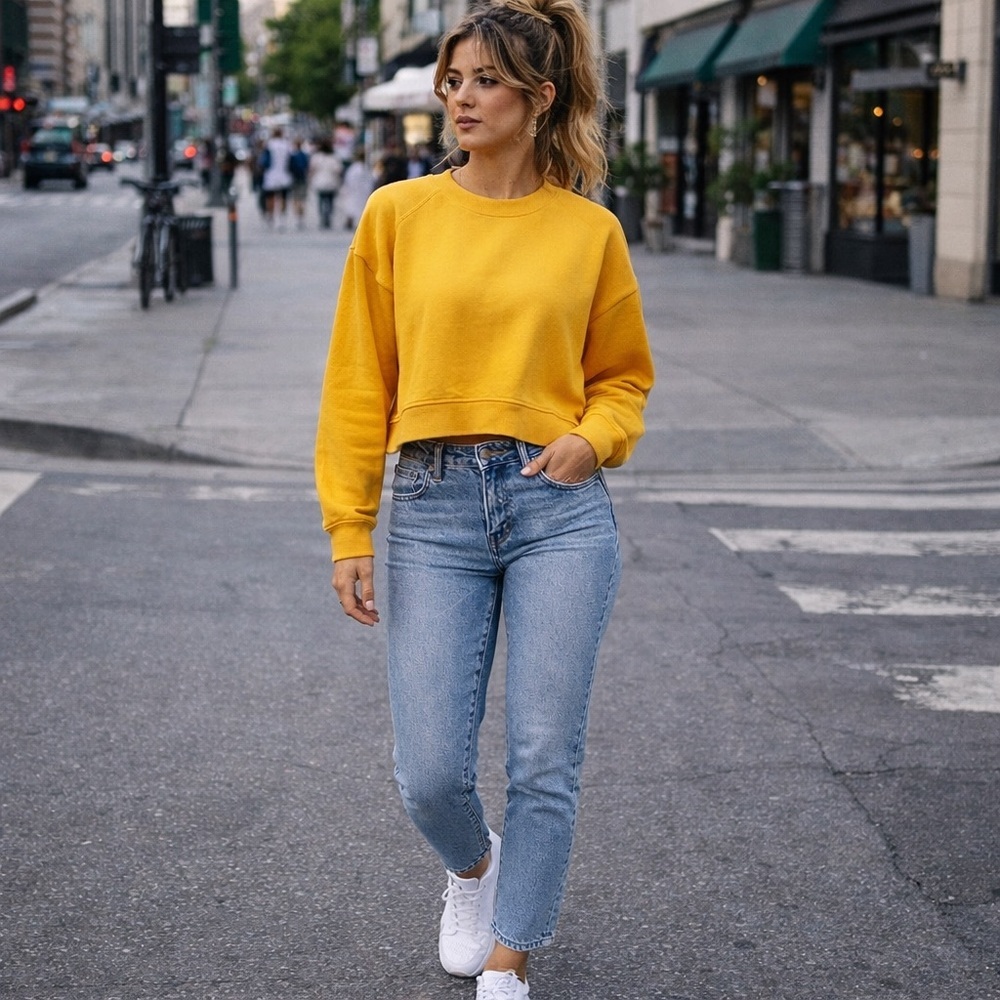TNA Aritzia Yellow Crewneck Sweatshirt | Cropped Cozy Pullover Basic Size S